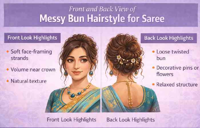messy bun hairstyle for saree