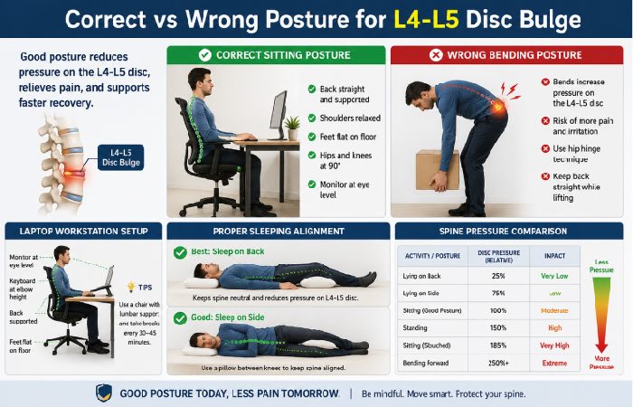correct sitting and sleeping posture for L4-L5 disc bulge treatment