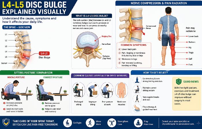l4-l5 disc bulge treatment explained with spine and nerve pain diagram