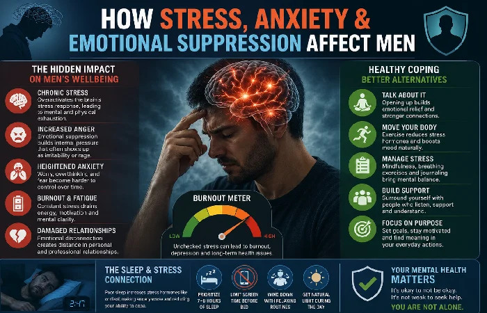 stress anxiety emotional suppression in men mental health