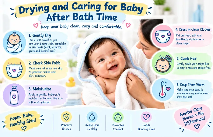drying and caring for baby after bath time