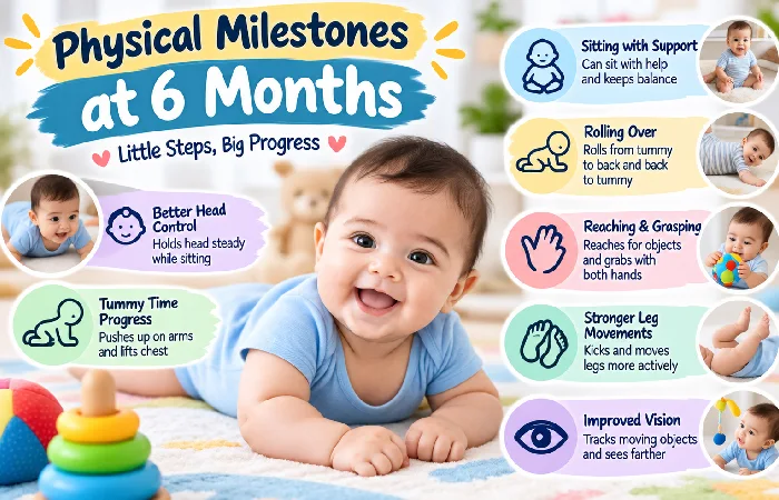 physical milestones at 6 months